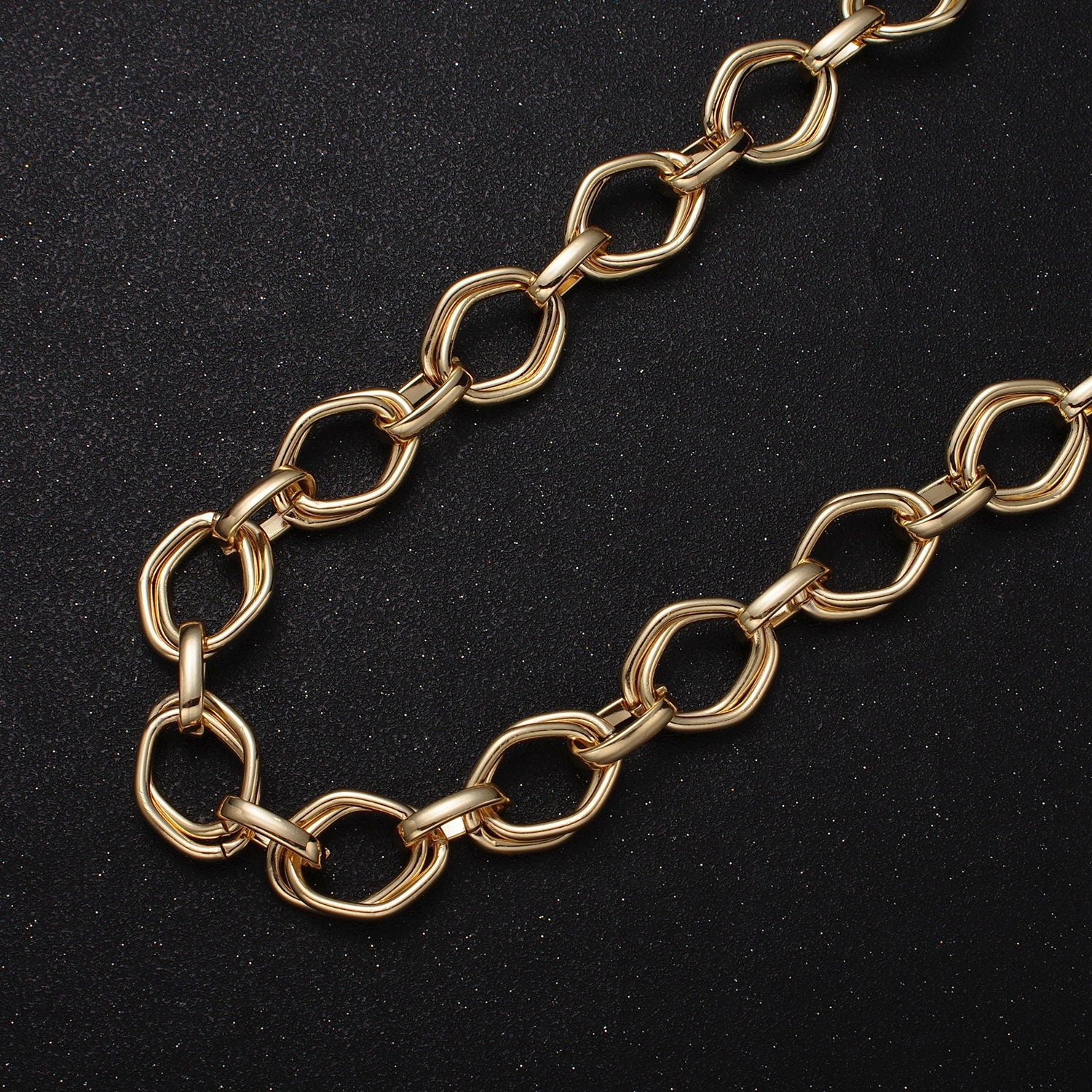 16K Gold Filled Geometric Rhombus Hexagonal Double Multiple Link Unfinished Yard Statement Chain in Gold & Silver | Roll-1151 Roll-1152