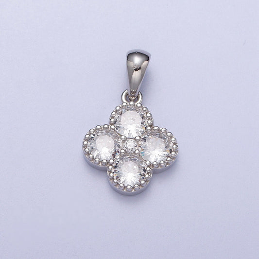 Tiny Sterling Silver Four Leaf Clover Charm, Good Luck Charm, Good Fortune Saint Patrick Charm, Small Flower CZ Clover Luck of the Irish