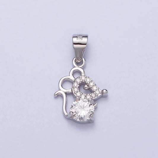 S925 Sterling Silver Mouse Charm, Animals Jewelry, Mouse Charm, Mouse Necklace Bracelet Earring Charm Cubic Mouse Pendant SL-392