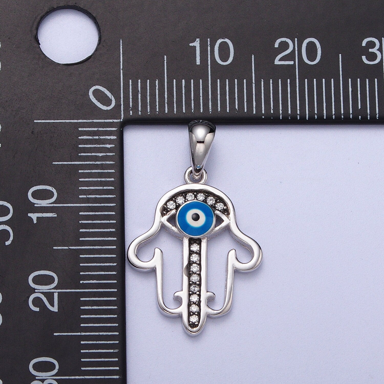 S925 Sterling Silver Hamsa Pendant Hand of Fatima Charm Evil Eye Amulet Religious Protection Pendant Dainty Silver Ancient Symbol SL-407