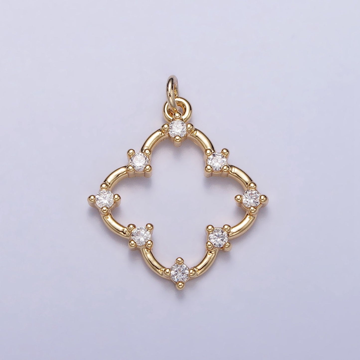 Dainty Clover Charm Pendant Gold Moissanite Quatrefoil Charm For Necklace Bracelet Component for Minimalist Lucky Jewelry Making AC349