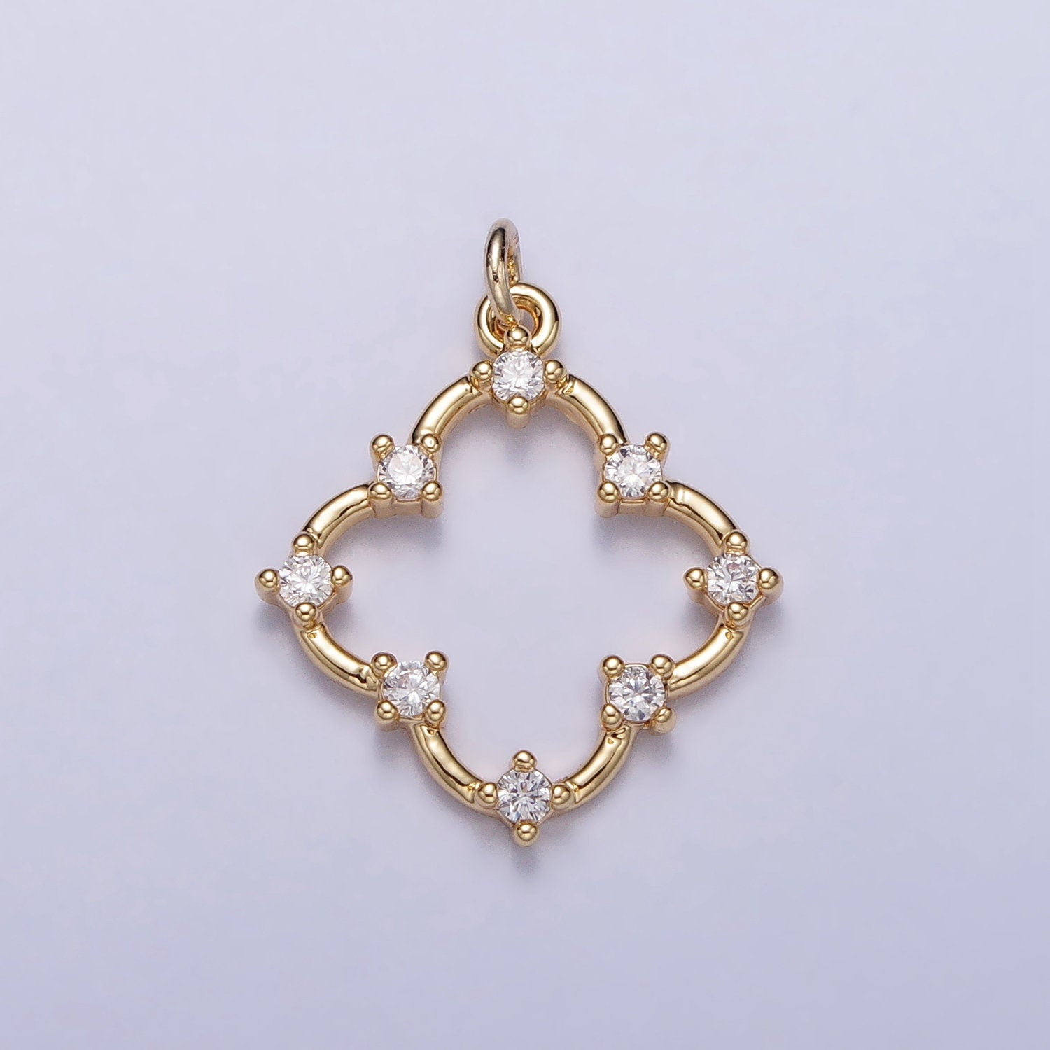 Dainty Clover Charm Pendant Gold Moissanite Quatrefoil Charm For Necklace Bracelet Component for Minimalist Lucky Jewelry Making AC349