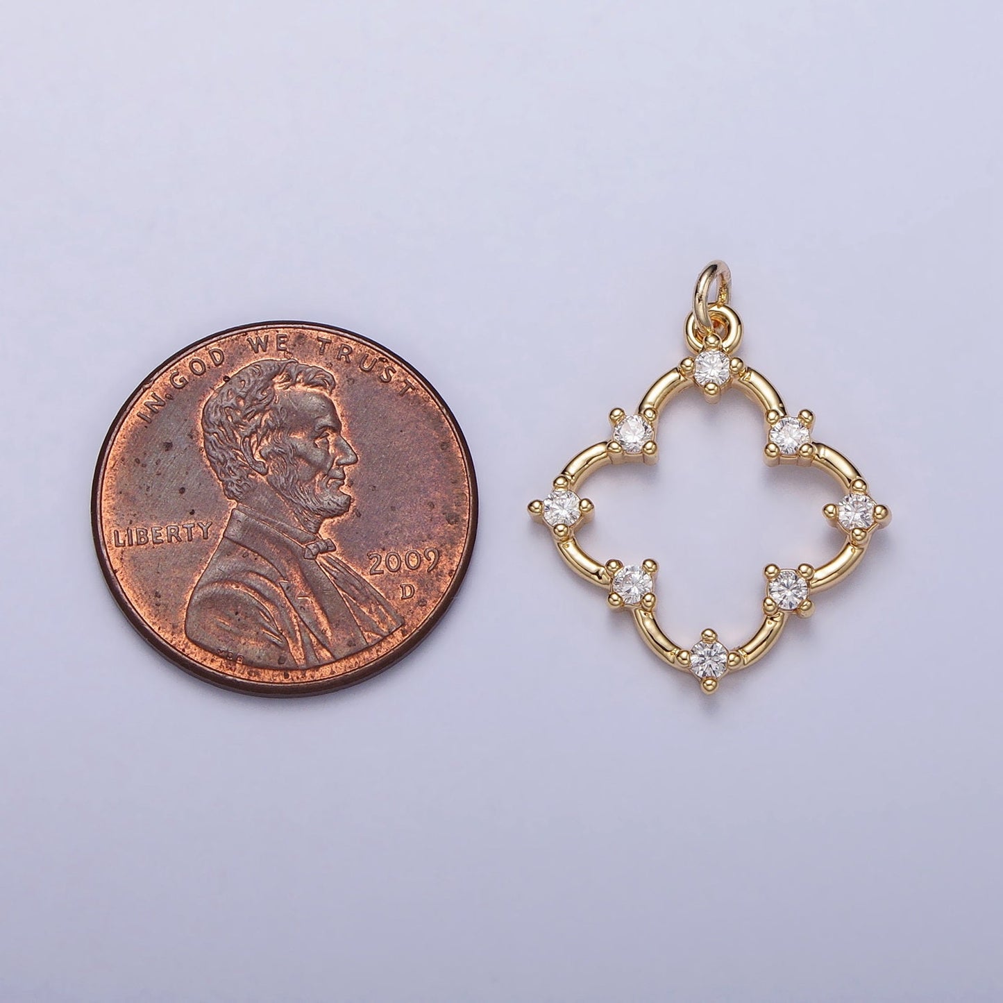 Dainty Clover Charm Pendant Gold Moissanite Quatrefoil Charm For Necklace Bracelet Component for Minimalist Lucky Jewelry Making AC349
