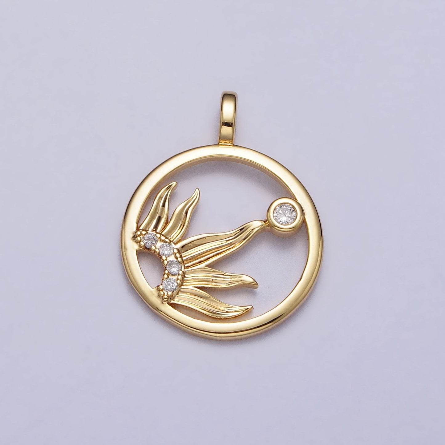 Dainty Sunshine Charm 16K Gold Filled Sun rays pendant, Silver Sun Charm Celestial Jewelry for Bracelet Necklace Component AC117