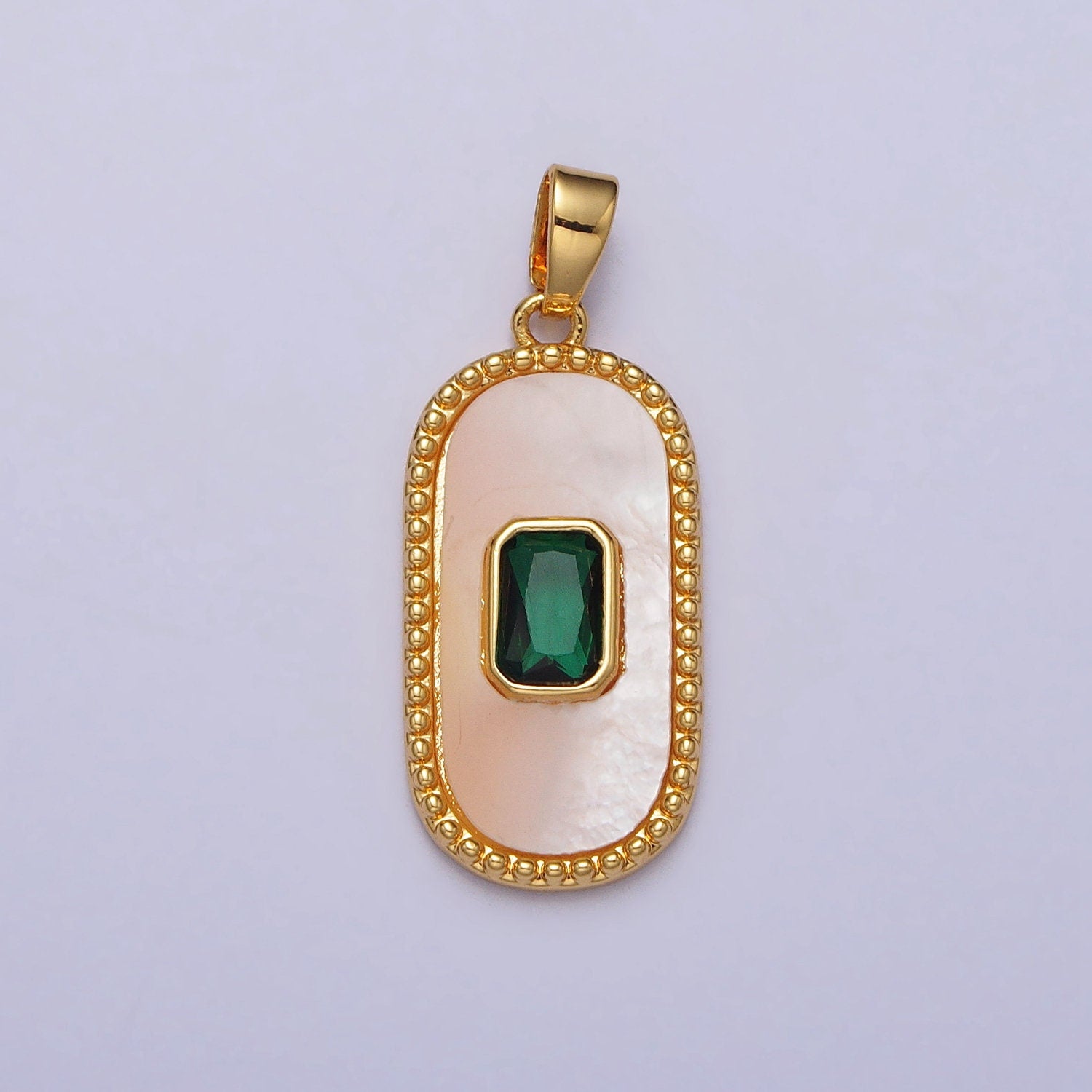 24K Gold Filled Emerald Green CZ Shell Pearl Oval Beaded Frame Pendant Tag Pendant for Necklace Bracelet Component | AA111