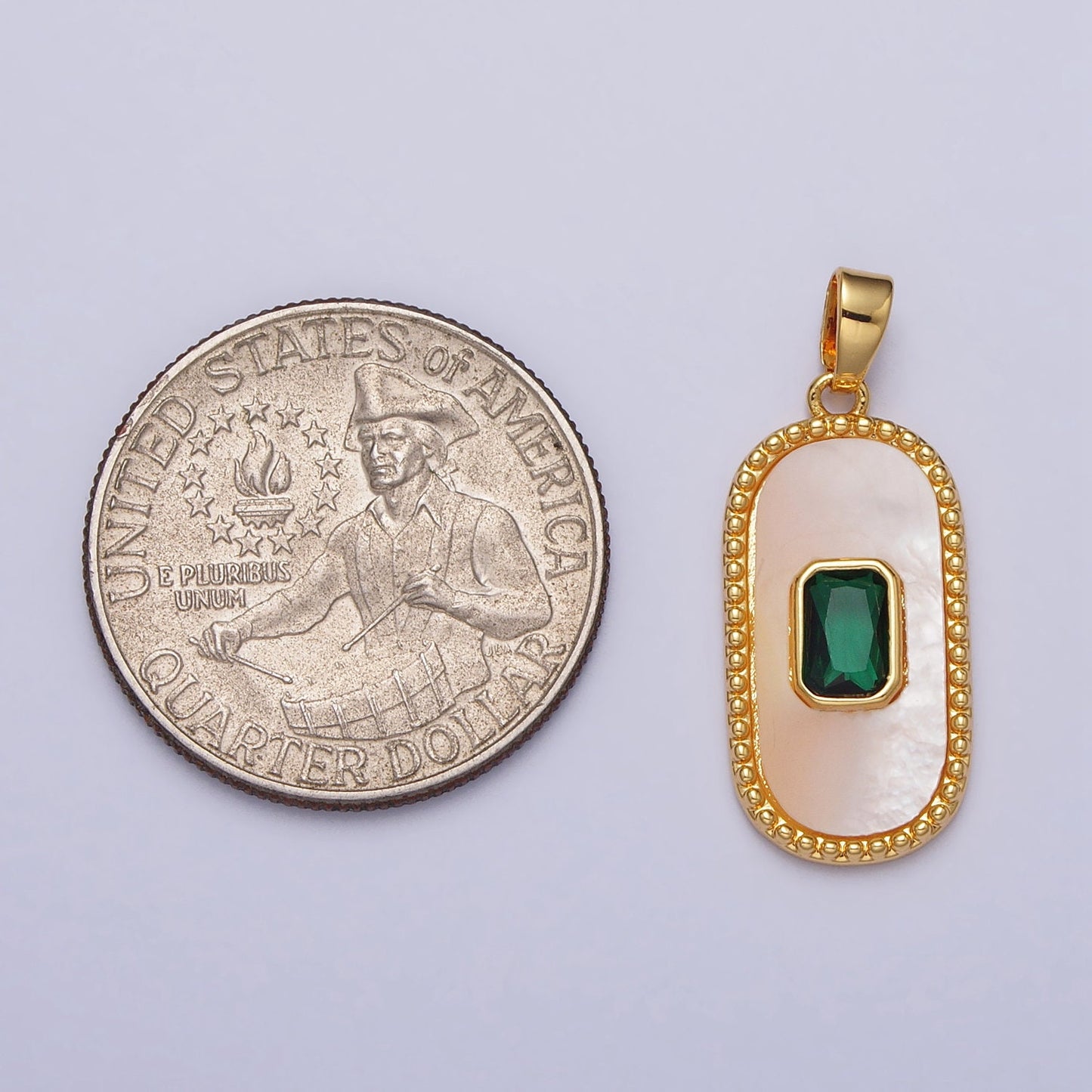 24K Gold Filled Emerald Green CZ Shell Pearl Oval Beaded Frame Pendant Tag Pendant for Necklace Bracelet Component | AA111