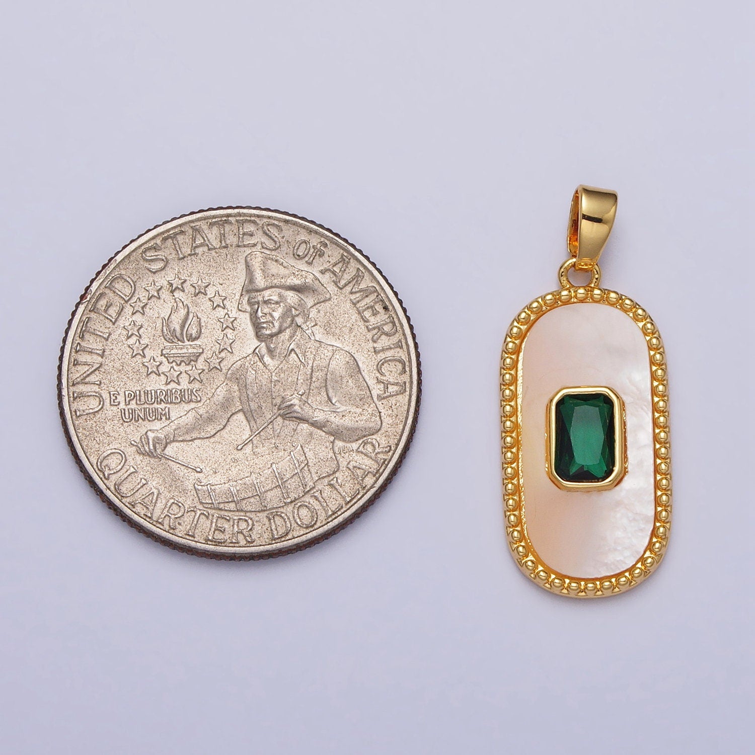 24K Gold Filled Emerald Green CZ Shell Pearl Oval Beaded Frame Pendant Tag Pendant for Necklace Bracelet Component | AA111