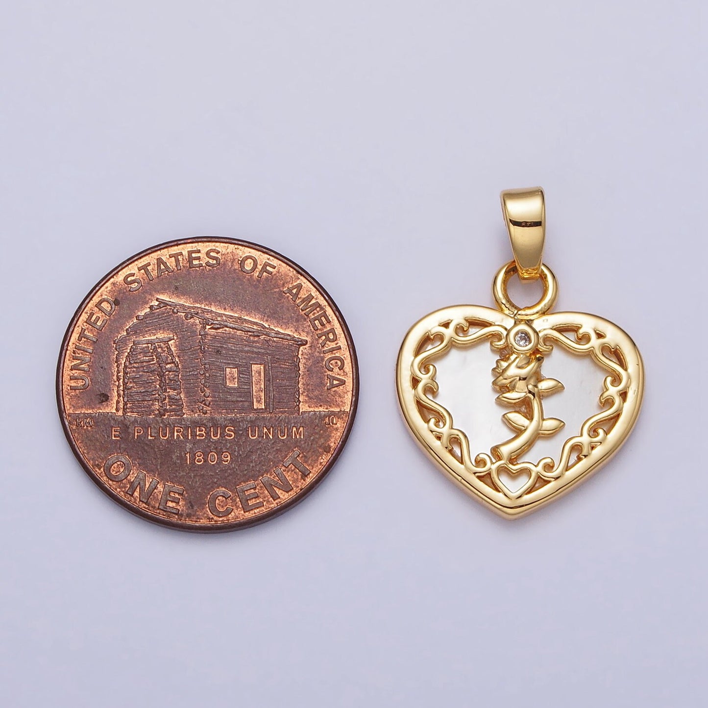 Mini 24K Gold Filled Rose Flower Shell Pearl Heart Pendant for Valentine Jewelry Inspired Making | AA114