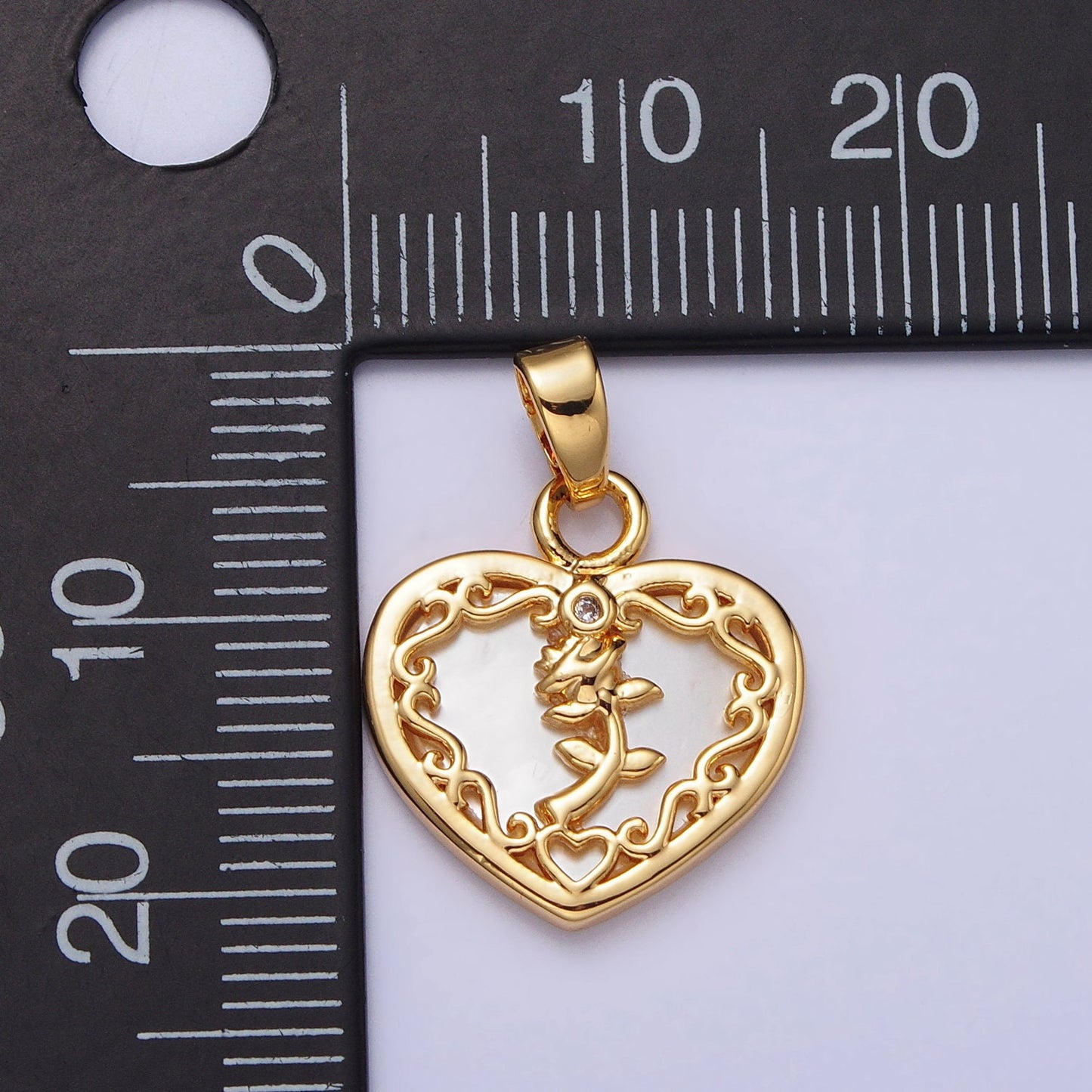 Mini 24K Gold Filled Rose Flower Shell Pearl Heart Pendant for Valentine Jewelry Inspired Making | AA114