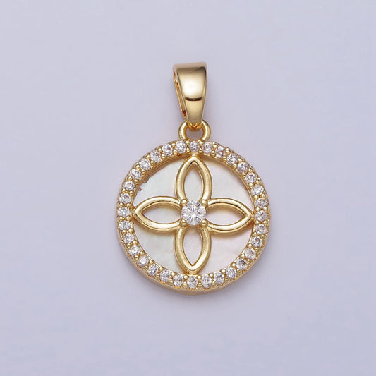 24K Gold Filled Coin Pendant MOP Clover Charm, mother-of-pearl Quatrefoil pendant for Minimalist Jewelry AA-115