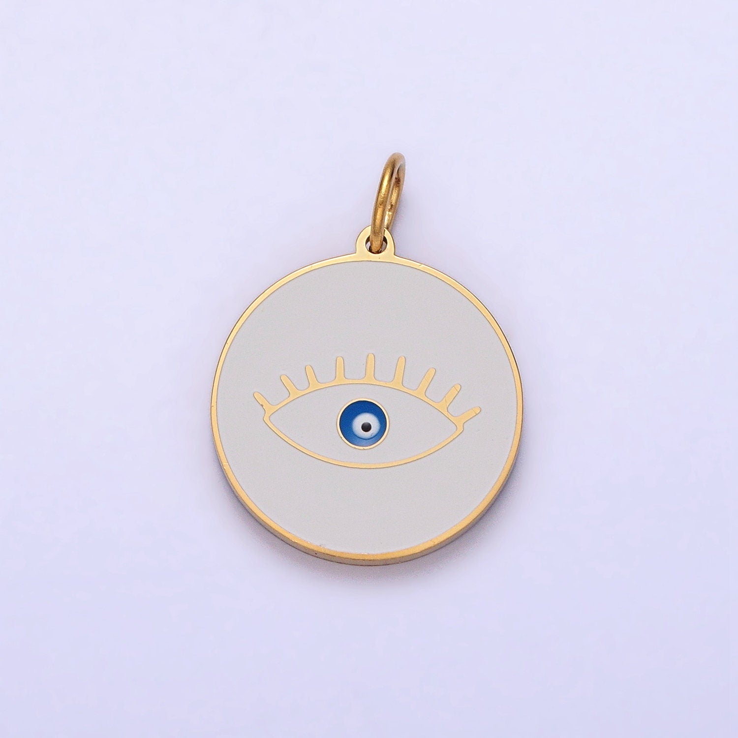 Gold Coin Medallion Charm White Red Black Enamel Evil Eye Charms Stainless Steel Evil Eye Pendant P-1222