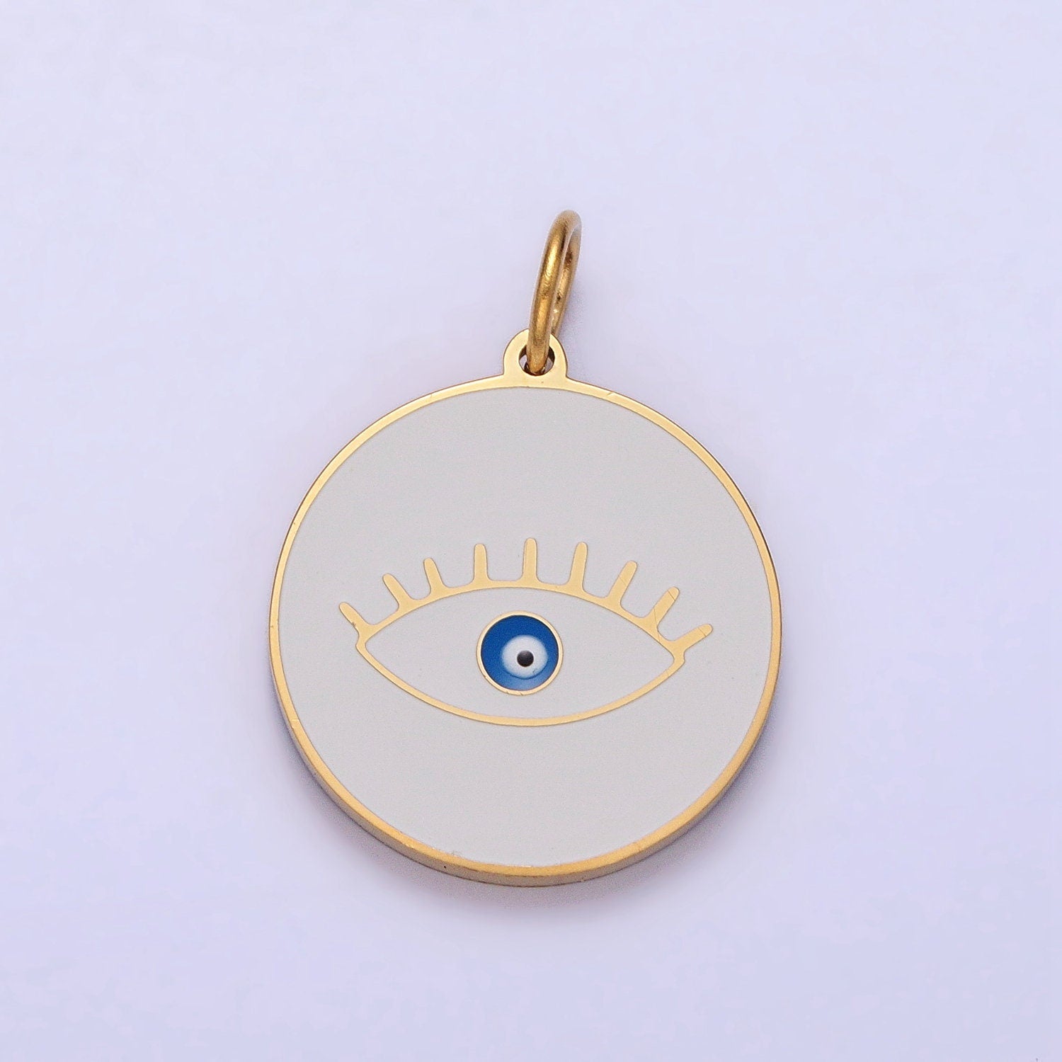 Gold Coin Medallion Charm White Red Black Enamel Evil Eye Charms Stainless Steel Evil Eye Pendant P-1222
