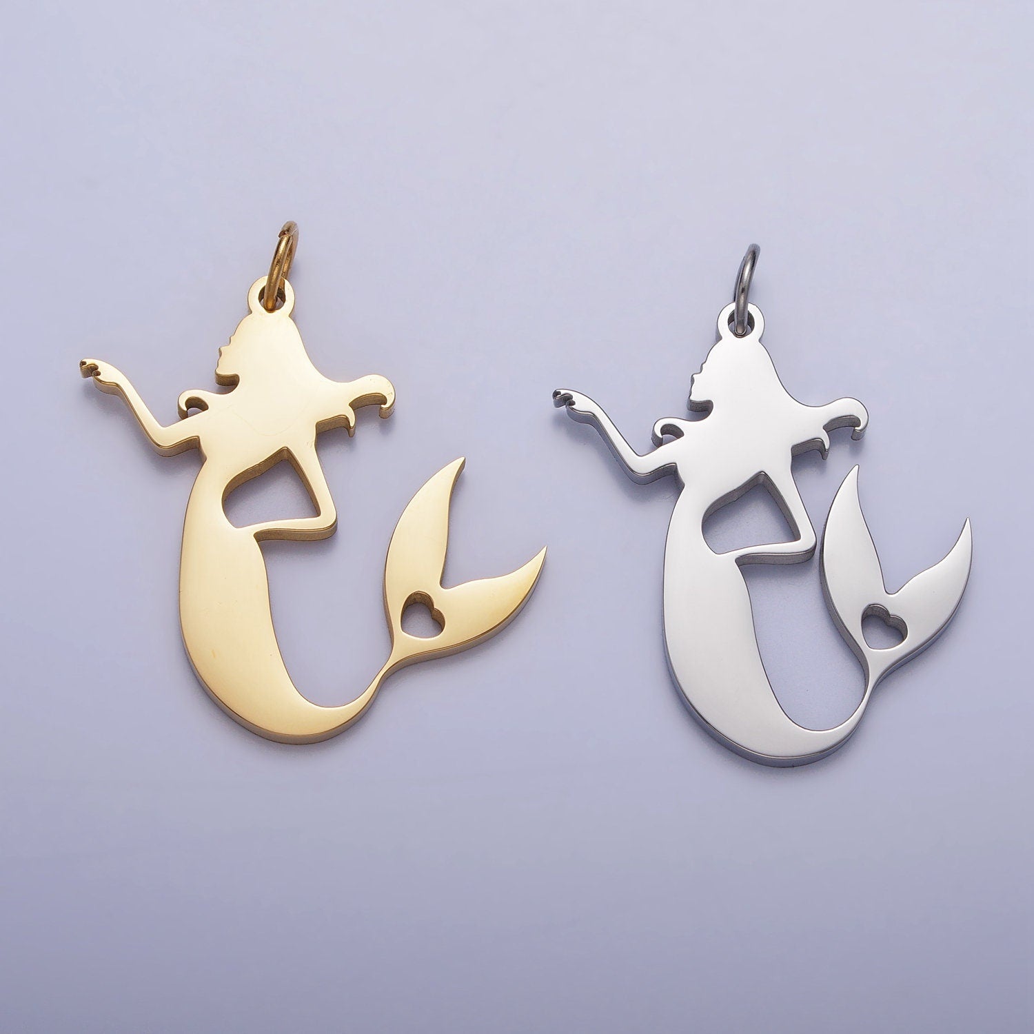 34x25.6mm Stainless Steel Mermaid Charms, Steel Dainty Mermaid Pendants Gold Under The Sea Jewelry Inspired Theme AB1126