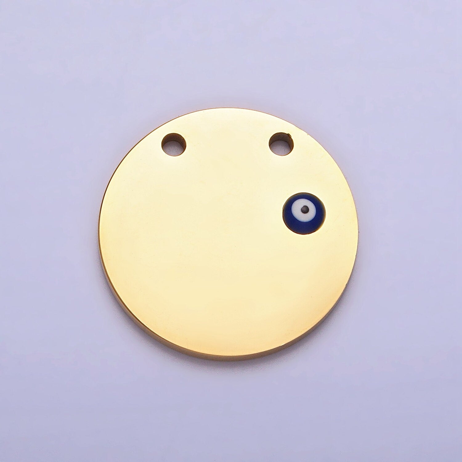 Stainless Steel Mini Evil Eye Round Disc Charm in Gold & Silver | P-885