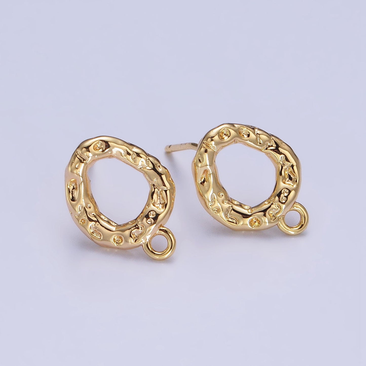 Gold Hammered Oval Round Stud Earrings with Close Link for Charm For Earring Component Jewelry Making Supply | Z077