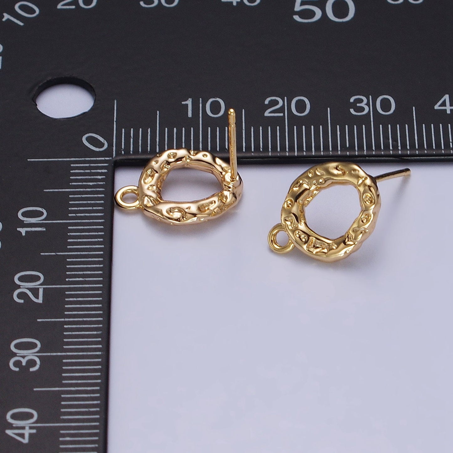 Gold Hammered Oval Round Stud Earrings with Close Link for Charm For Earring Component Jewelry Making Supply | Z077