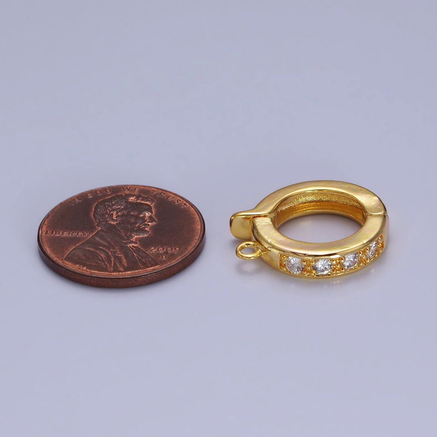 Gold CZ Pull Gate Ring Clasp, Fance Gate Clasp, Pull Clasp with Closed link for Charm Holder Necklace Jewelry Making Supply | Z074 Z081