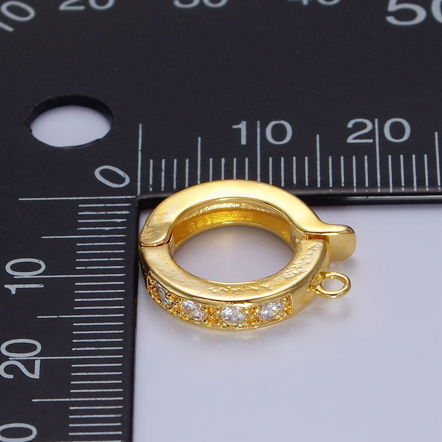 Gold CZ Pull Gate Ring Clasp, Fance Gate Clasp, Pull Clasp with Closed link for Charm Holder Necklace Jewelry Making Supply | Z074 Z081