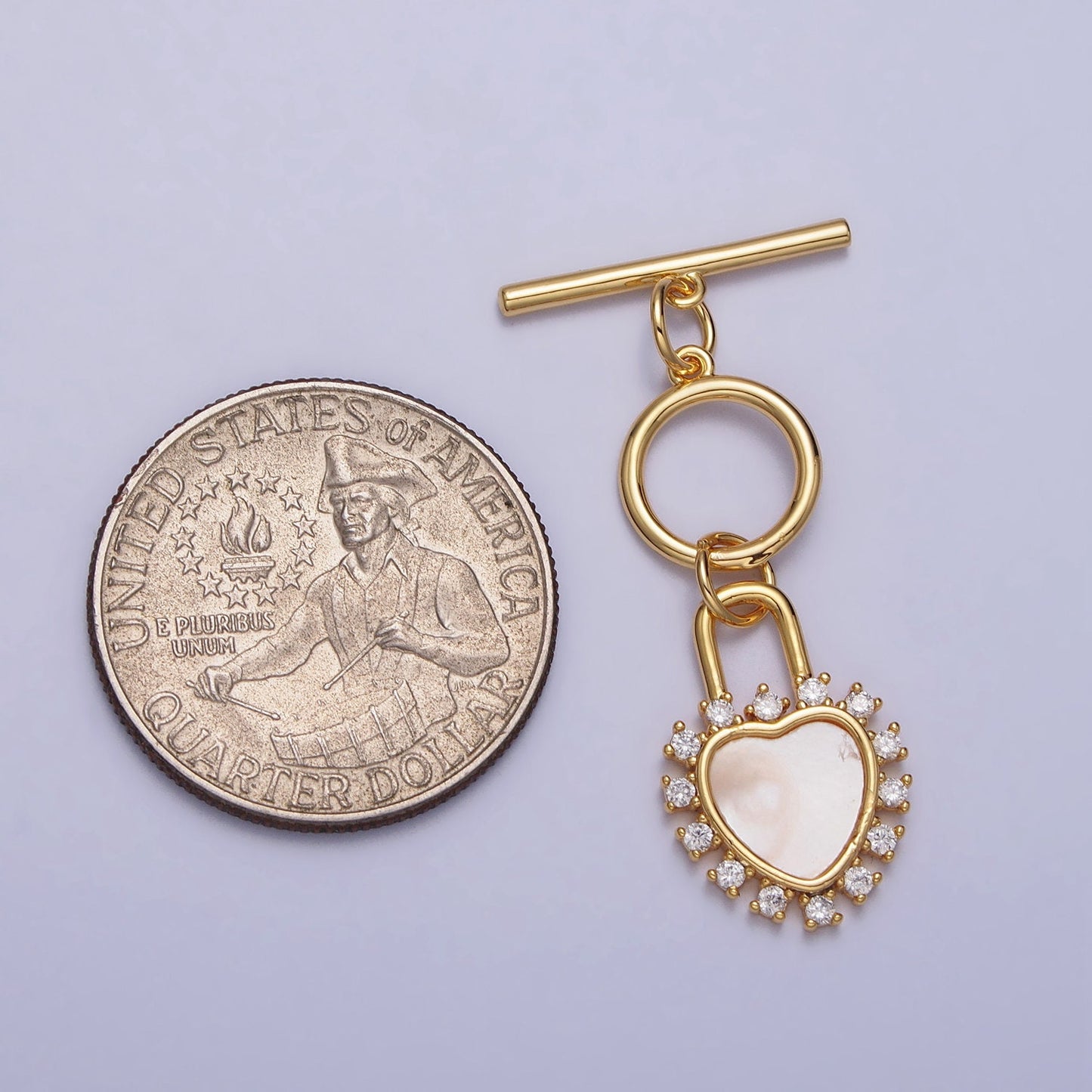 Uniqe Micro Pave Gold Shell Pearl Heart Toggle Clasp, Valentine Jewelry End Clasp OT Clasp Findings Z-066