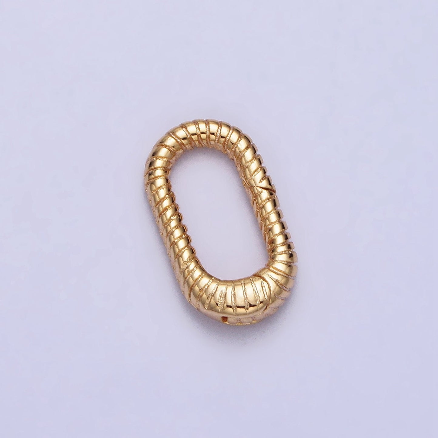 Small 16mm Gold Textured Striped Oblong Push Spring Gate Ring Closure Enhancer Supply | Z069