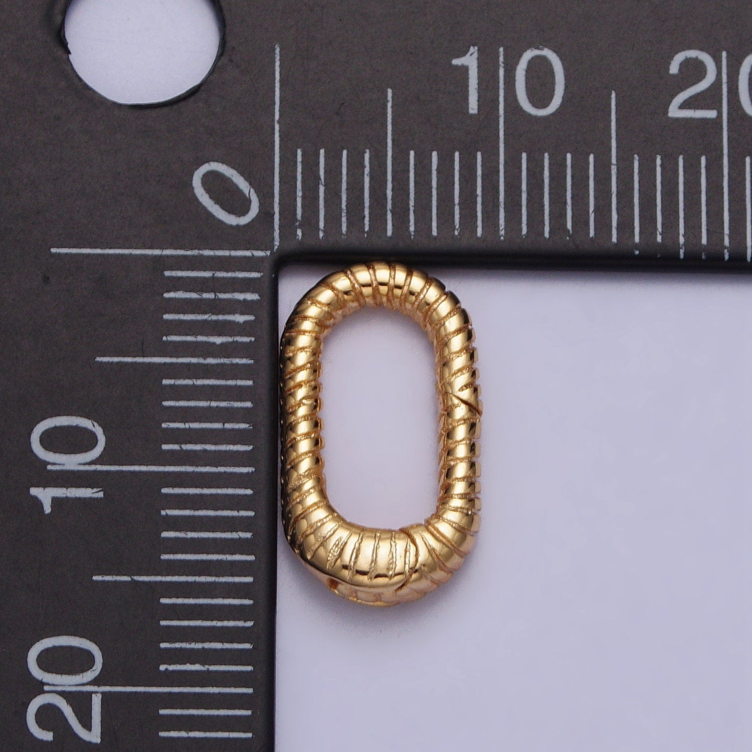 Small 16mm Gold Textured Striped Oblong Push Spring Gate Ring Closure Enhancer Supply | Z069