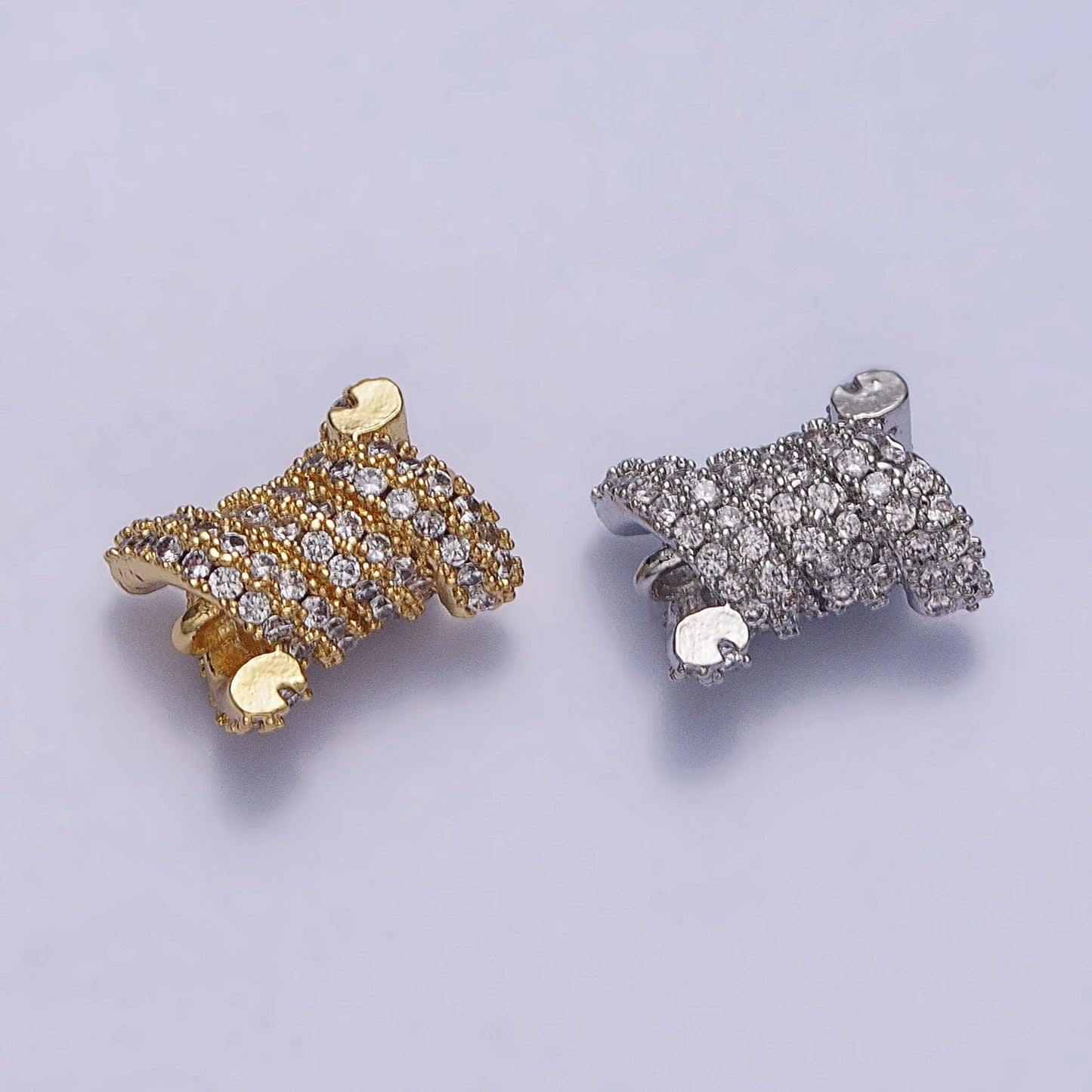 24K Gold Filled Spiral Tube Clear Micro Paved CZ Connector in Gold & Silver | Y-786