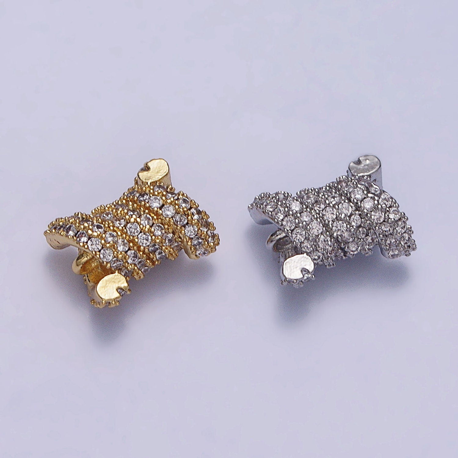 24K Gold Filled Spiral Tube Clear Micro Paved CZ Connector in Gold & Silver | Y-786