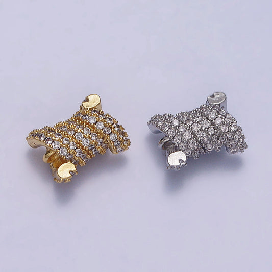 24K Gold Filled Spiral Tube Clear Micro Paved CZ Connector in Gold & Silver | Y-786