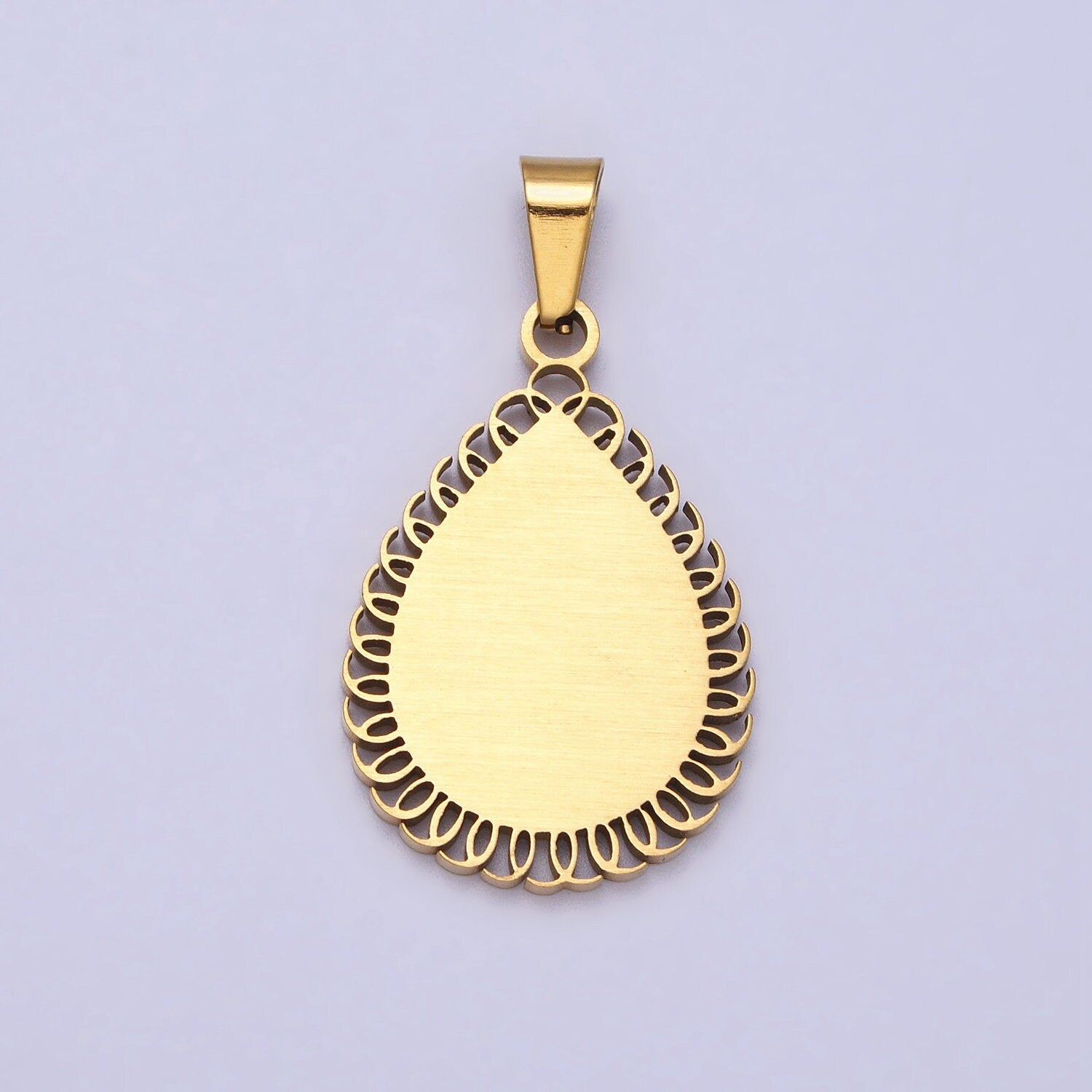 Stainless Steel Mother Mary Lady Guadalupe Engraved Teardrop Pendant in Gold & Silver | J640 J641