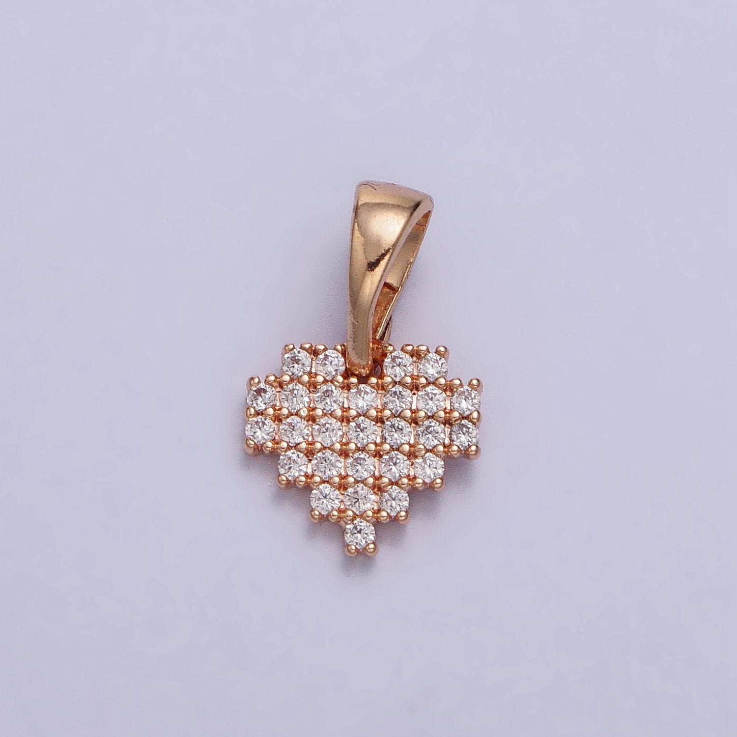 18K Gold Filled Clear Micro Paved CZ Heart Cubic Pinky Gold Pendant for Valentine Jewelry Making Supply | AA030