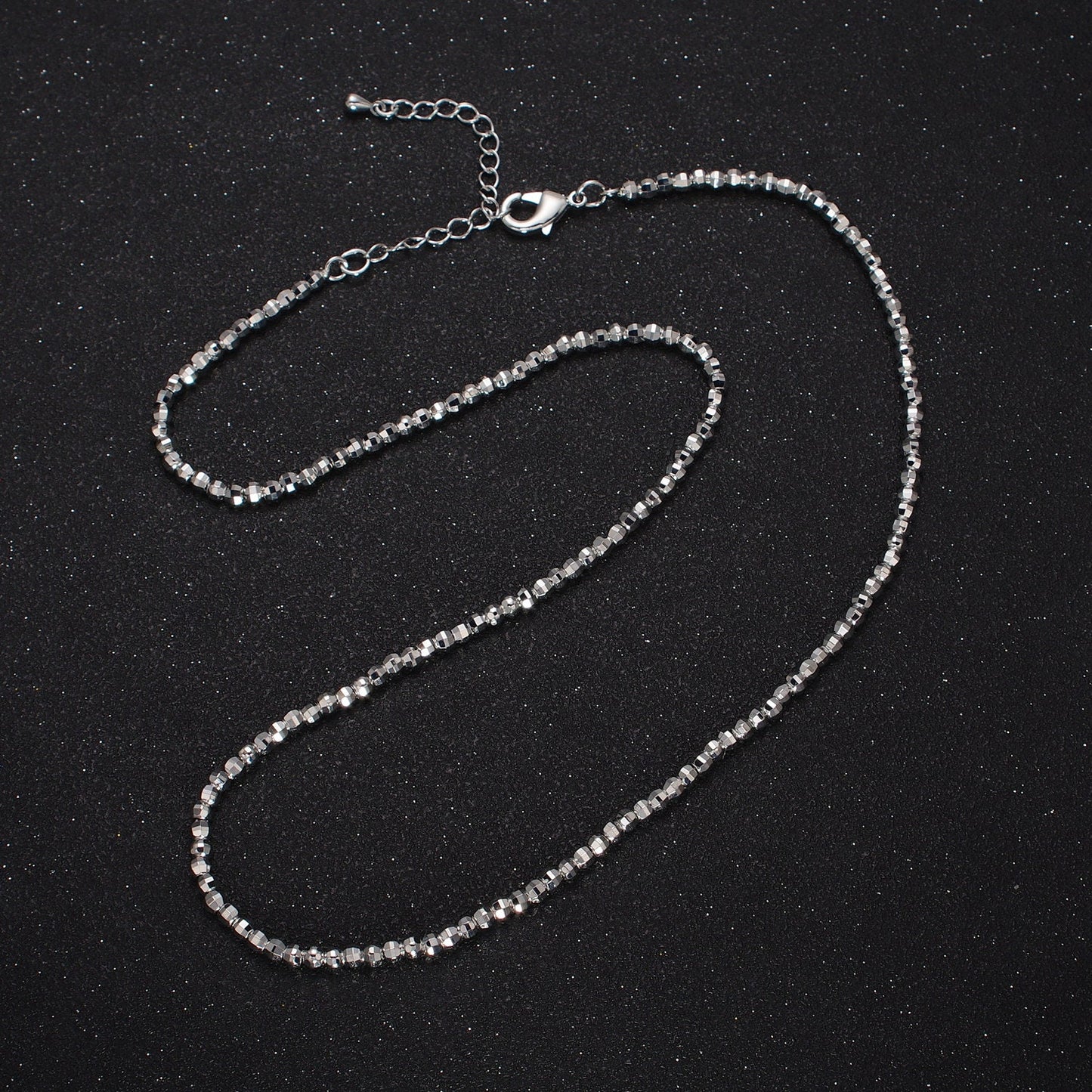 Dainty Gold Faceted Silver Disco Ball Bead Necklace Beaded Shiny Ball Necklace 17.5 inch For women WA1566