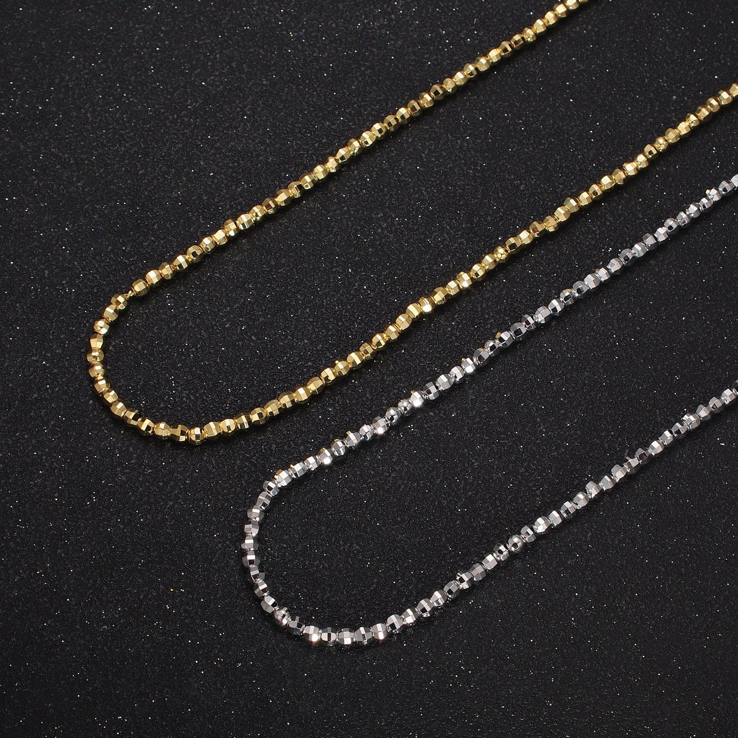 Dainty Gold Faceted Silver Disco Ball Bead Necklace Beaded Shiny Ball Necklace 17.5 inch For women WA1566