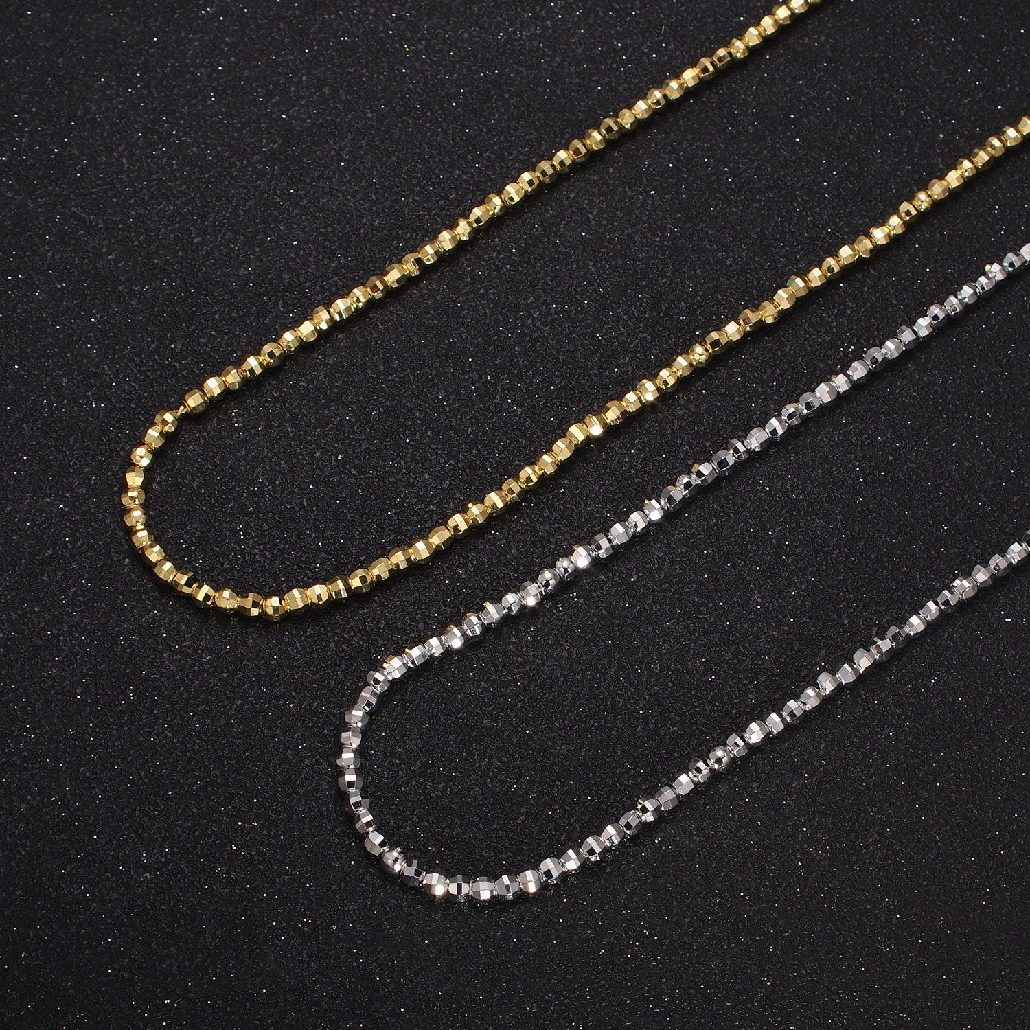 Dainty Gold Faceted Silver Disco Ball Bead Necklace Beaded Shiny Ball Necklace 17.5 inch For women WA1566