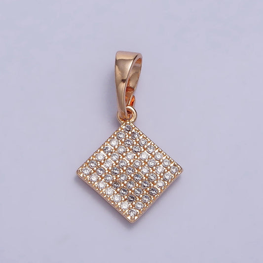 18K Gold Filled Clear Micro Paved CZ Rhombus Geometric Rosy Gold Pendant | AA034