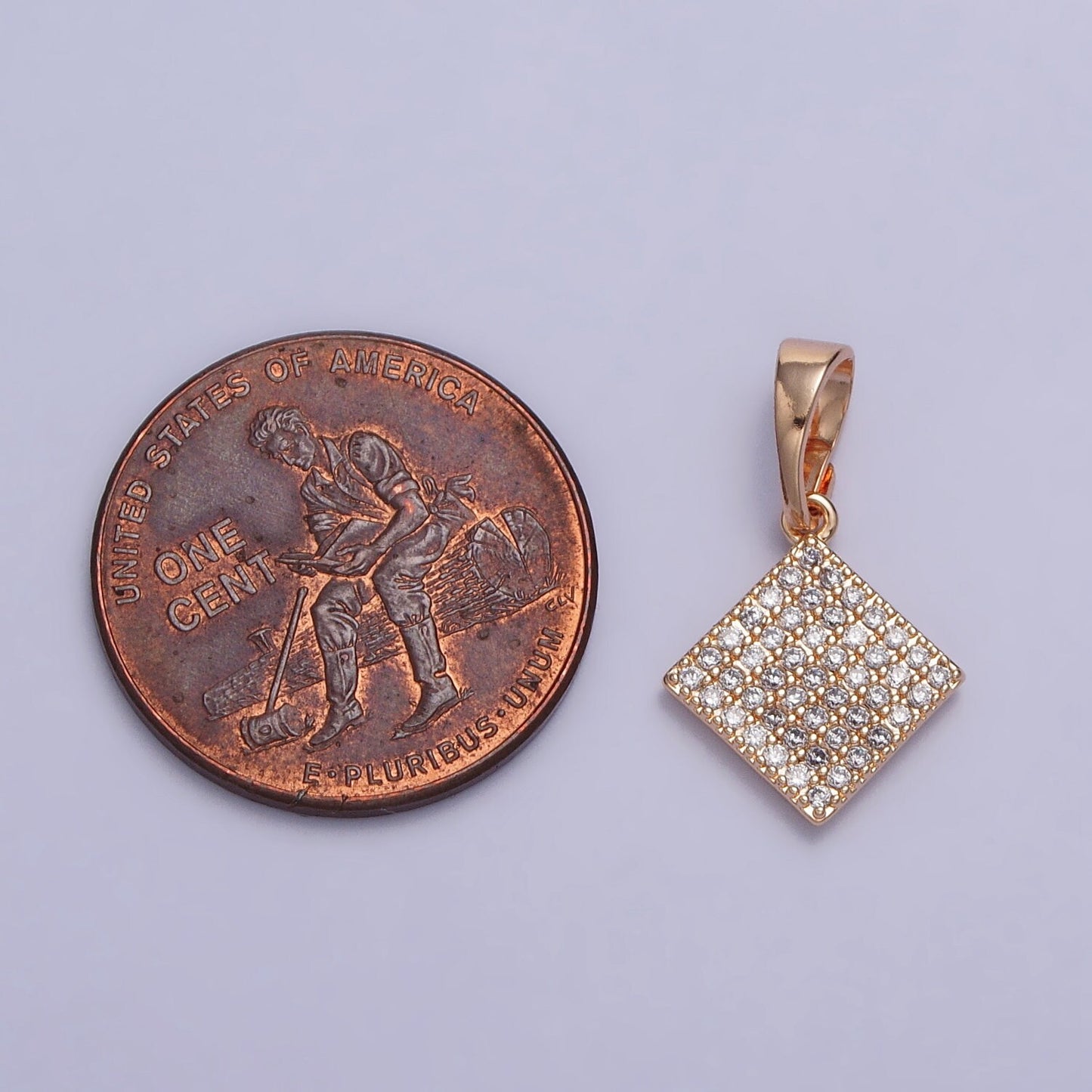 18K Gold Filled Clear Micro Paved CZ Rhombus Geometric Rosy Gold Pendant | AA034