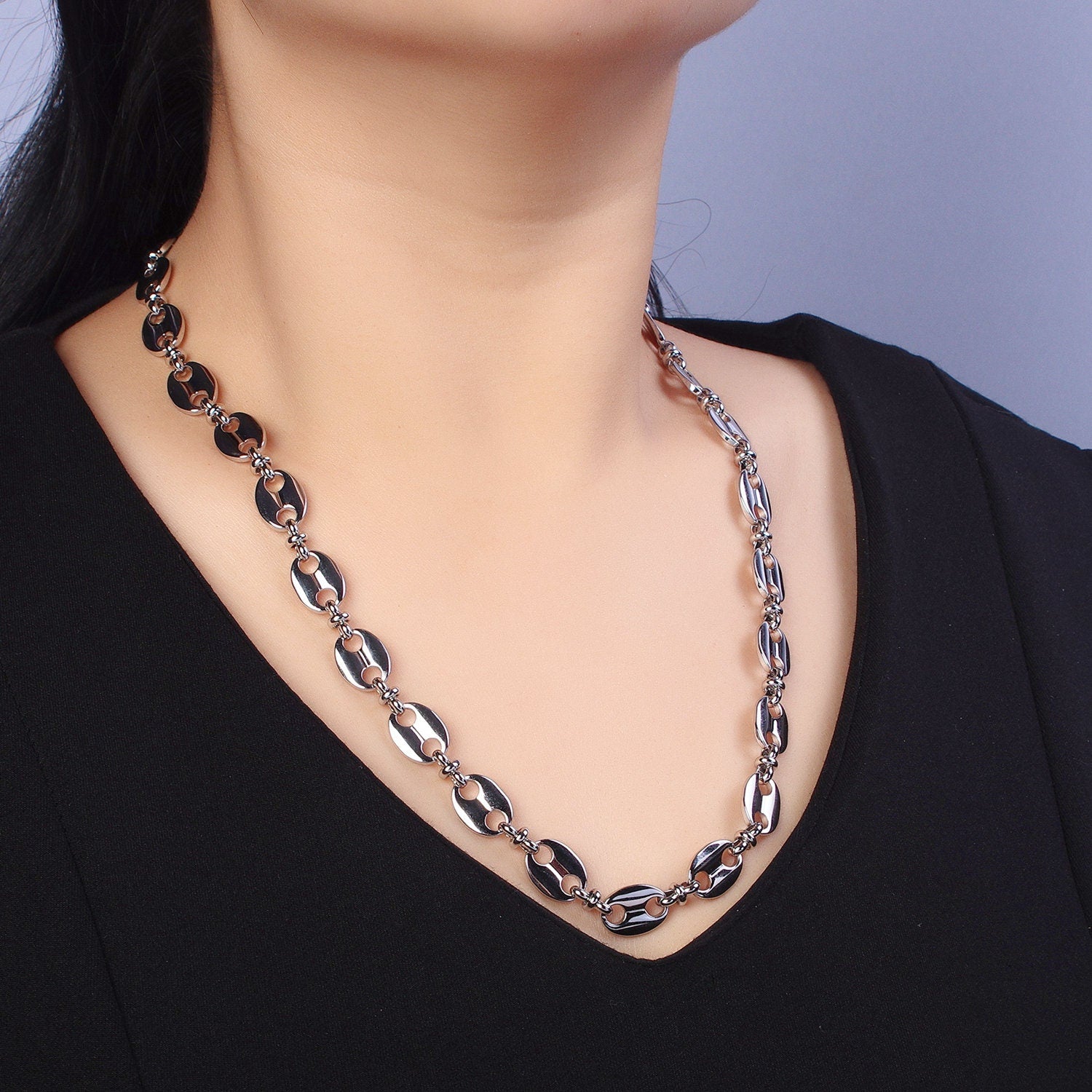 Bold Silver Anchor Chain Chunky Mariner Link Chain Necklace Thick width 11 mm for Statement Jewelry 23.5 Inch Necklace for Men Women Unisex