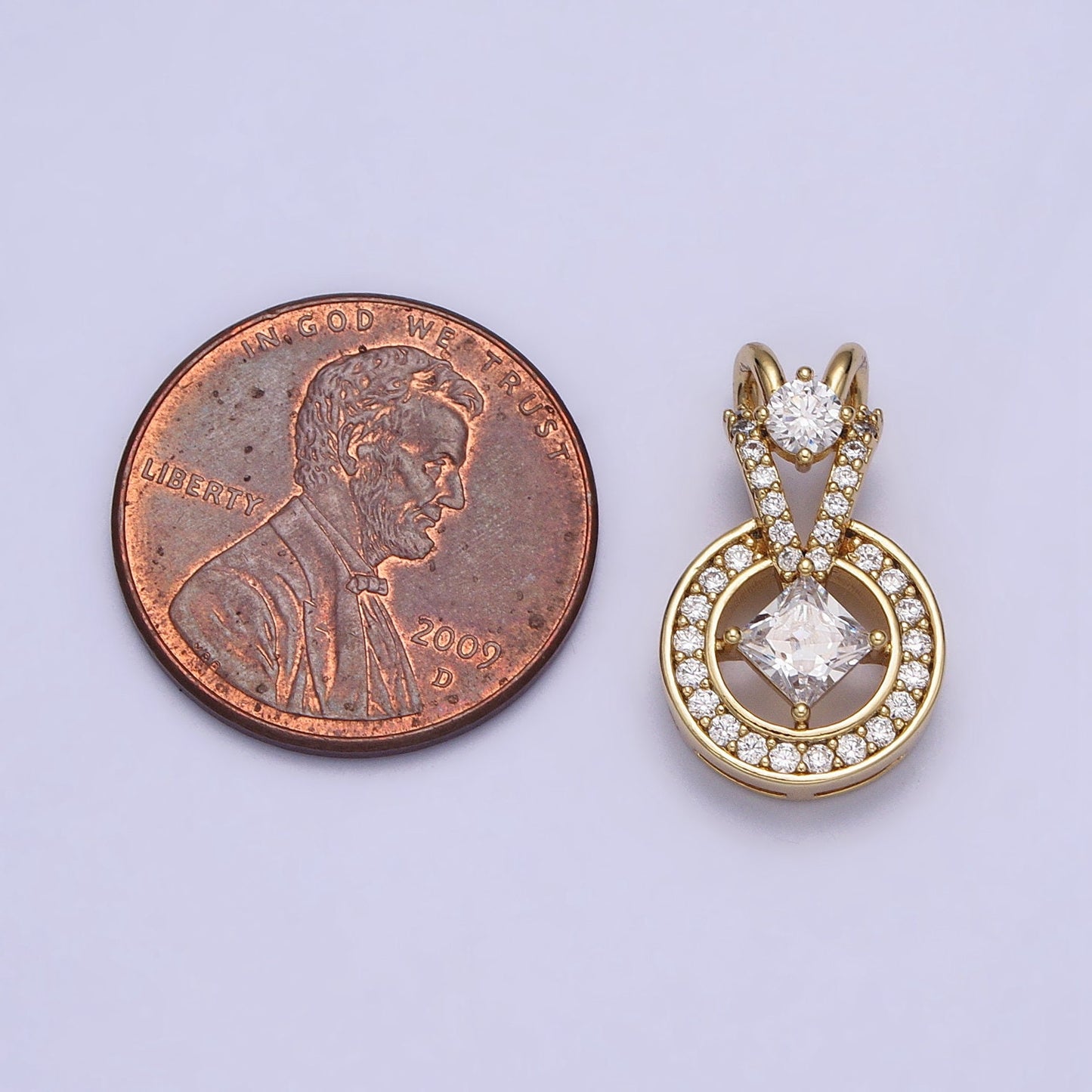 14K Gold Filled Clear Rhombus CZ Round Micro Paved Charm Geometric Pendant Minimalist Jewelry Component | AA038