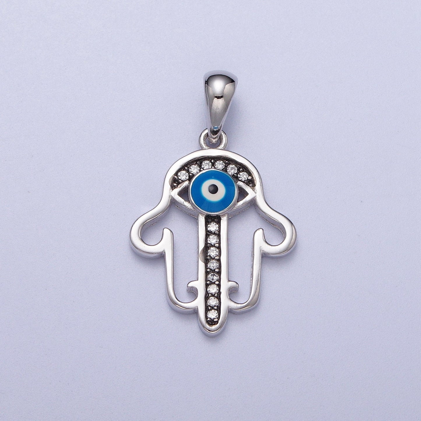 S925 Sterling Silver Hamsa Pendant Hand of Fatima Charm Evil Eye Amulet Religious Protection Pendant Dainty Silver Ancient Symbol SL-407