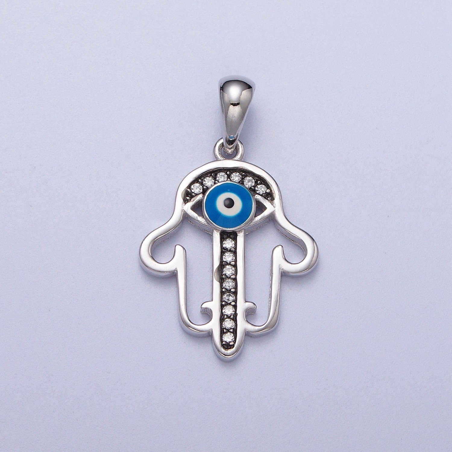 S925 Sterling Silver Hamsa Pendant Hand of Fatima Charm Evil Eye Amulet Religious Protection Pendant Dainty Silver Ancient Symbol SL-407
