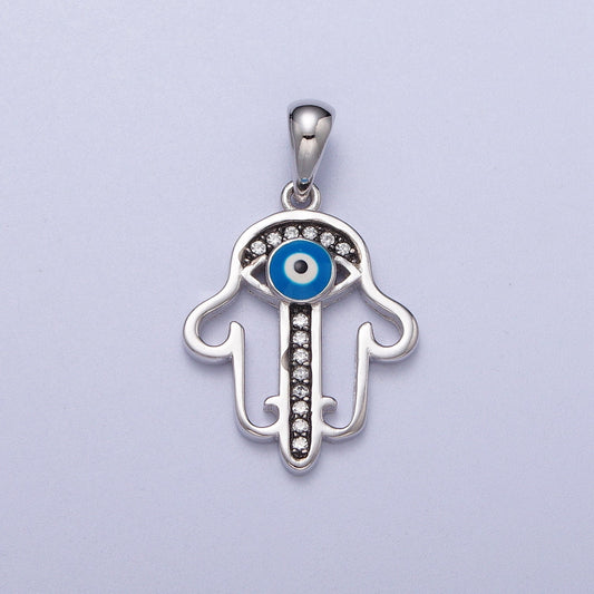 S925 Sterling Silver Hamsa Pendant Hand of Fatima Charm Evil Eye Amulet Religious Protection Pendant Dainty Silver Ancient Symbol SL-407