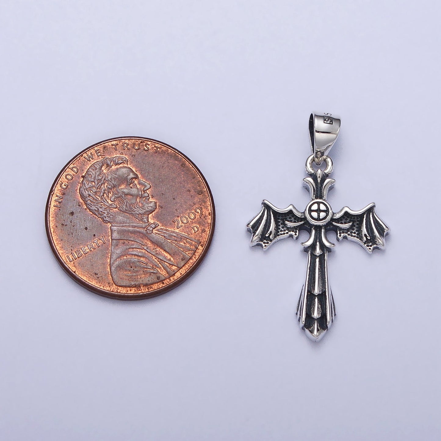 Winged Cross Silver Pendant, Silver Anarchy Necklace Charm Silver Cross Charm for Emo Punk Men Jewelry Making Supply SL-396
