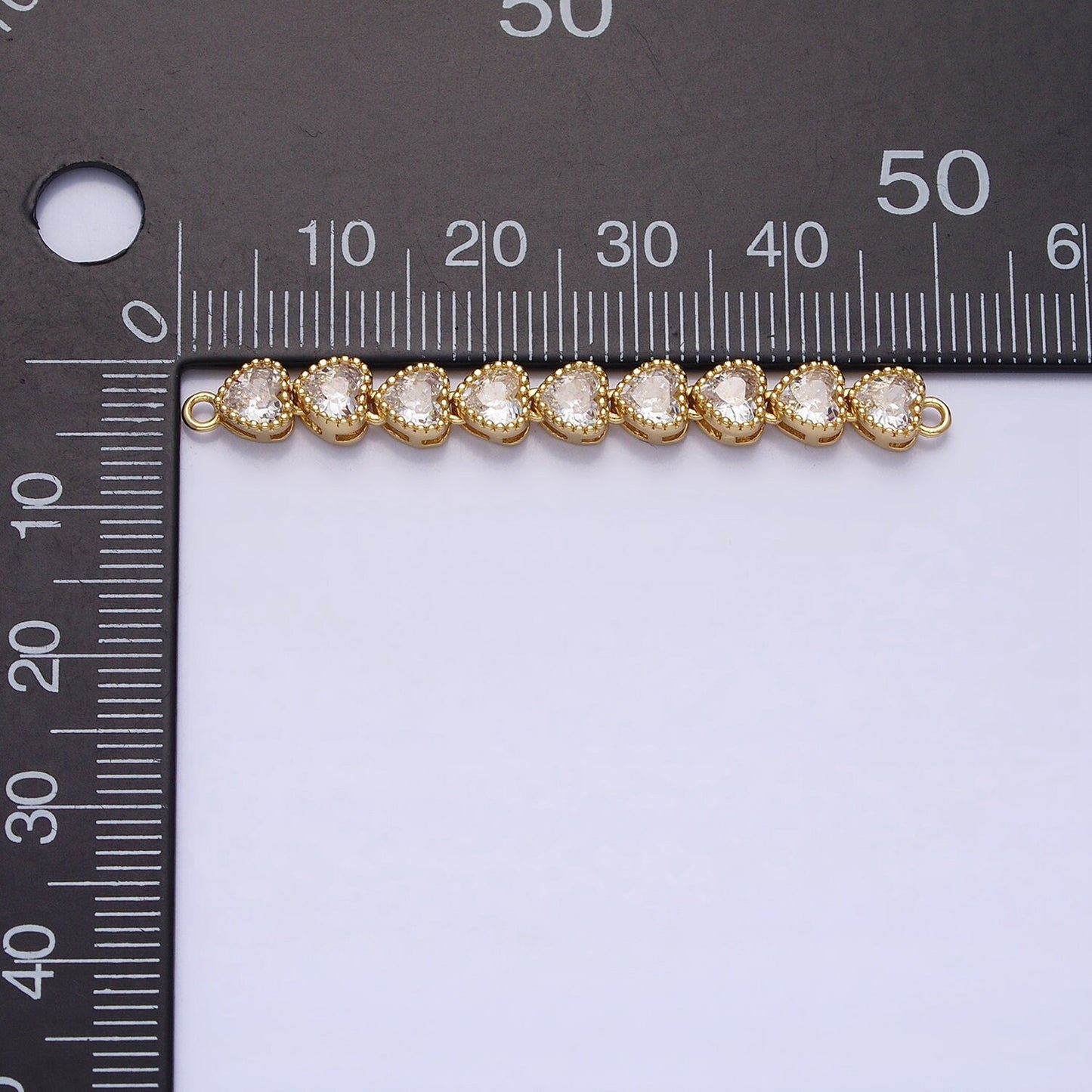 Bendable Gold Heart Long Bar Connector, CZ Micro Pave Silver Heart Link Connector Necklace Jewelry Making Y-814