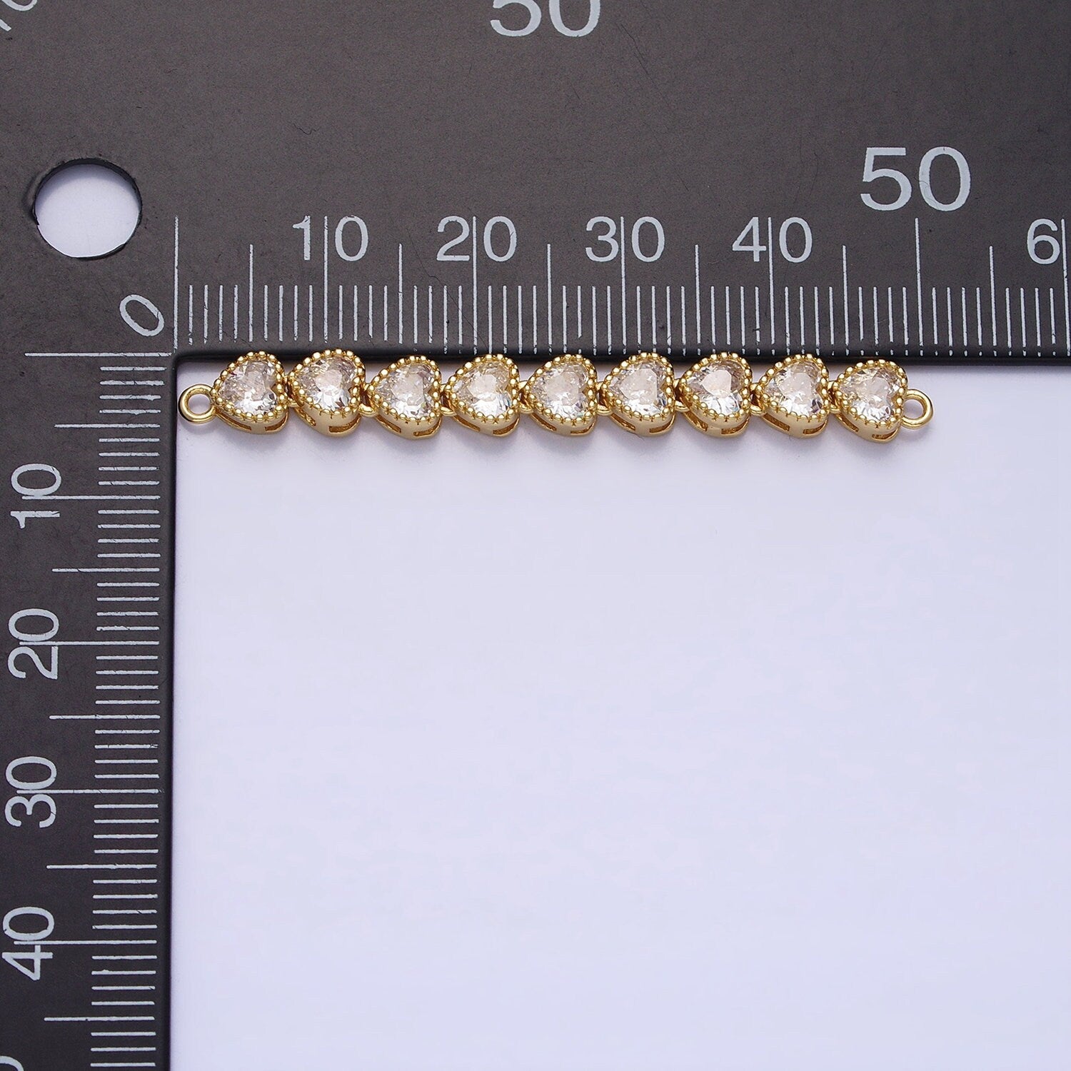 Bendable Gold Heart Long Bar Connector, CZ Micro Pave Silver Heart Link Connector Necklace Jewelry Making Y-814