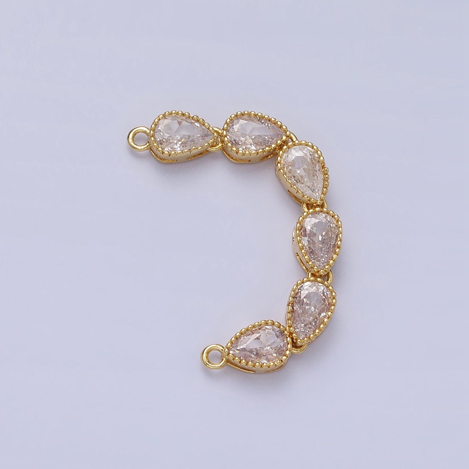 Bendable Gold Tear Drop Long Bar Connector, CZ Micro Pave Silver Pear Link Connector Necklace Jewelry Making Y-817