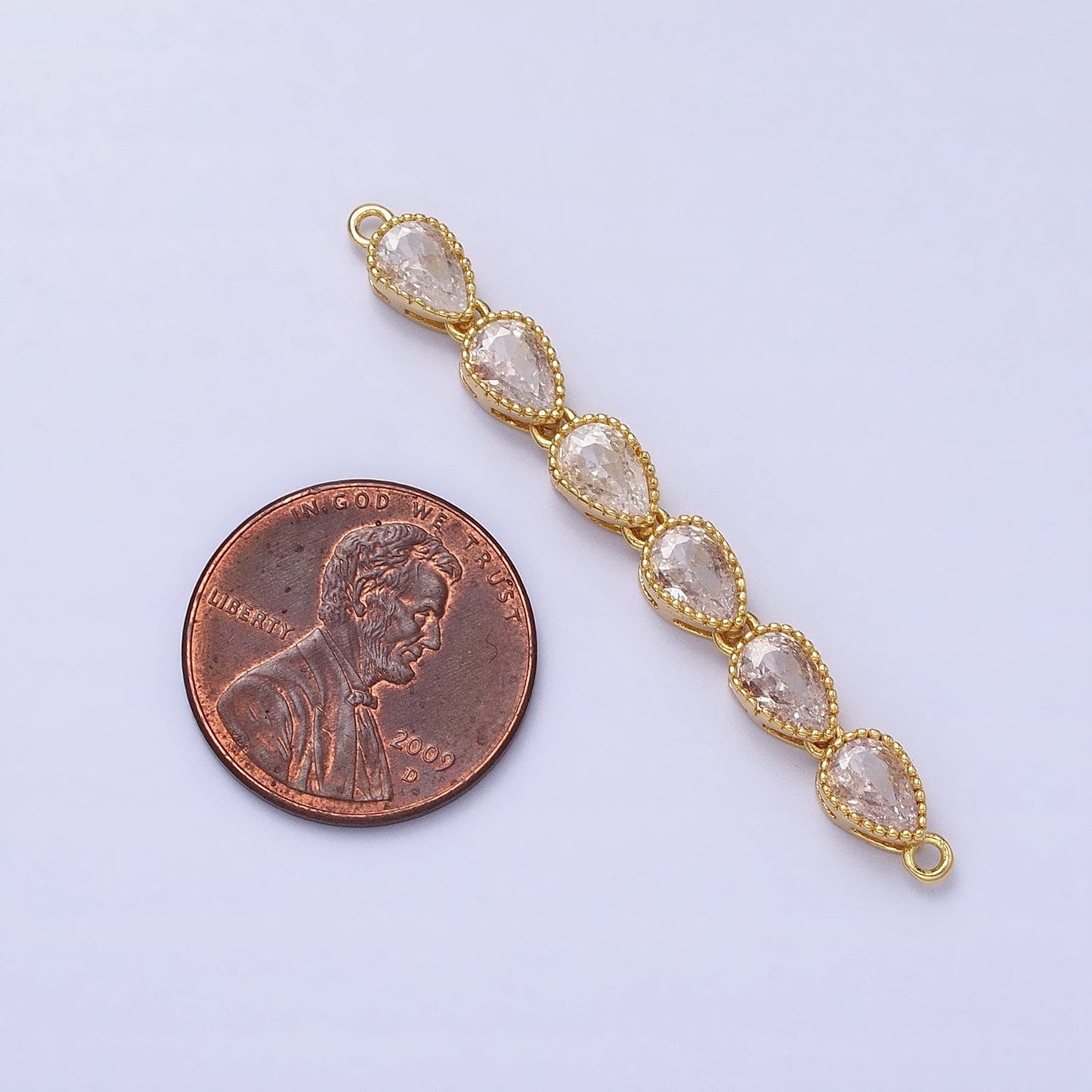 Bendable Gold Tear Drop Long Bar Connector, CZ Micro Pave Silver Pear Link Connector Necklace Jewelry Making Y-817