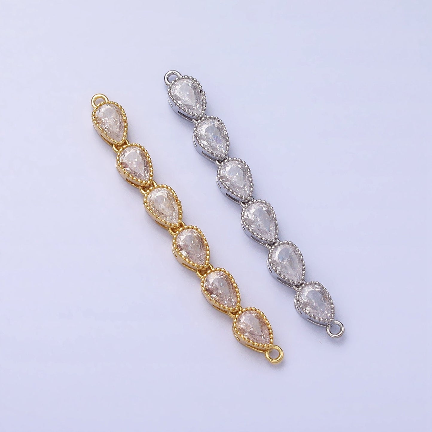 Bendable Gold Tear Drop Long Bar Connector, CZ Micro Pave Silver Pear Link Connector Necklace Jewelry Making Y-817