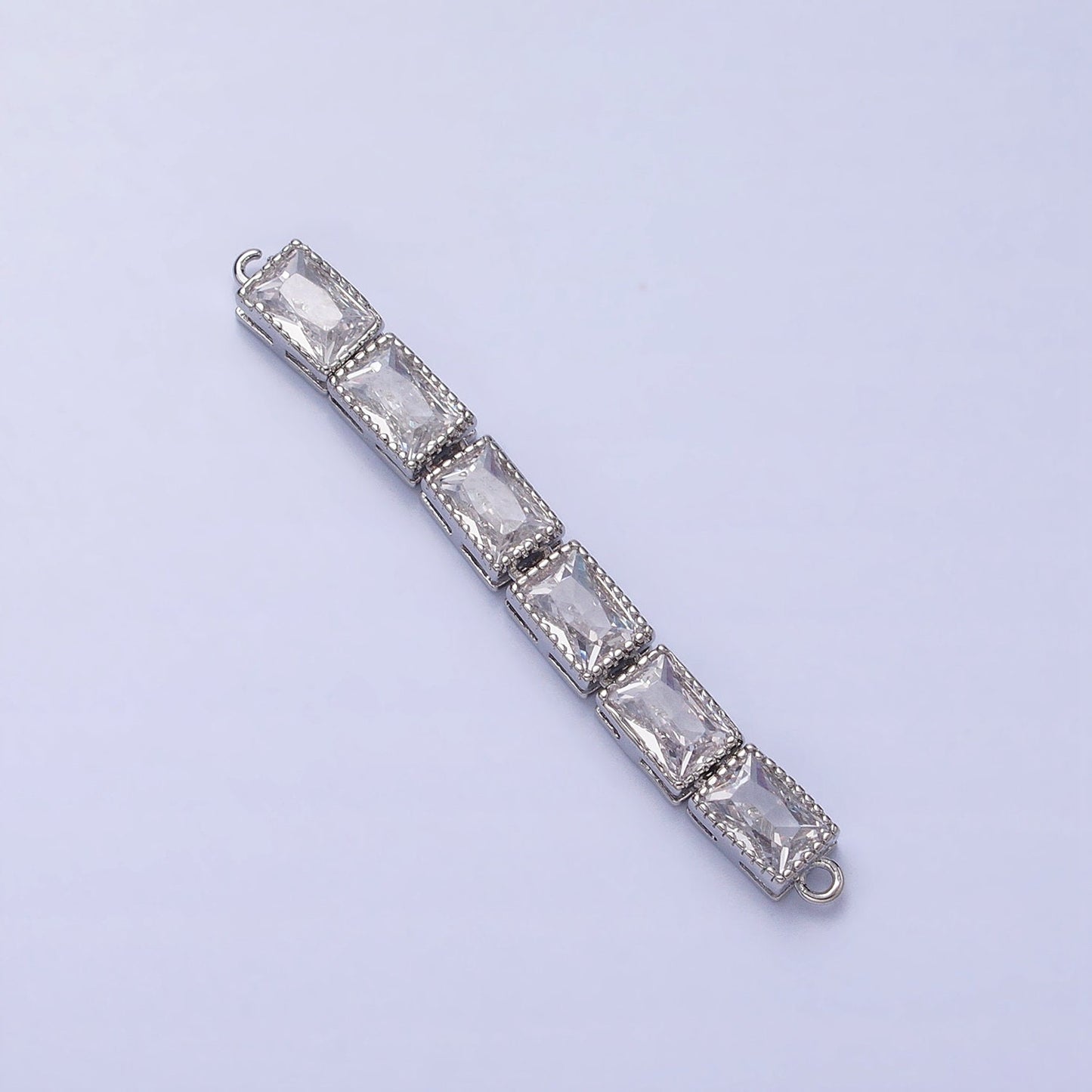 Bendable Gold Six Rectangle Long Bar Connector, CZ Micro Pave Silver Geometric Link Connector Necklace Jewelry Making Y-816