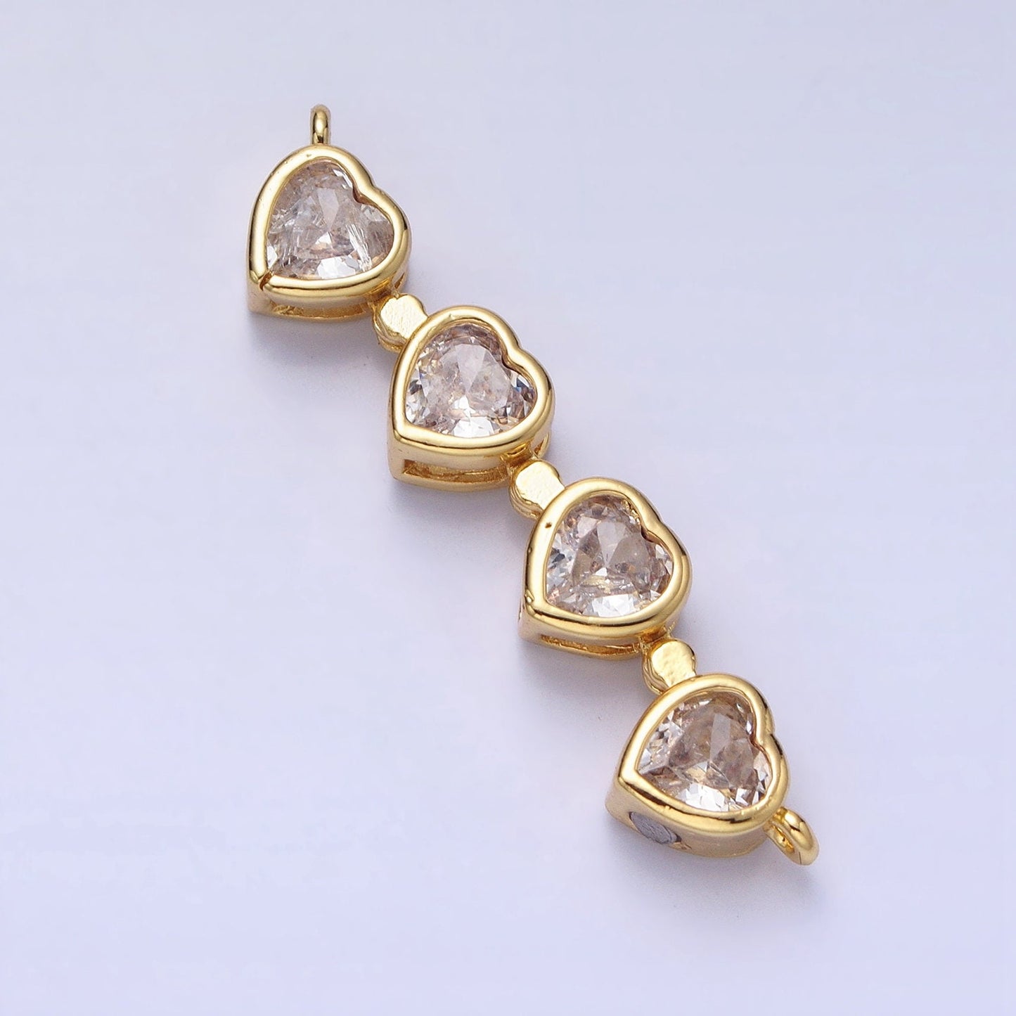 Bendable Gold Plated Heart Long Bar Connector, CZ Micro Pave Silver Heart Love Link Connector Necklace Jewelry Making Y-822