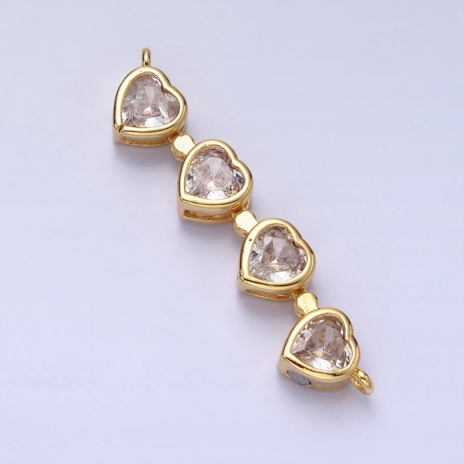 Bendable Gold Plated Heart Long Bar Connector, CZ Micro Pave Silver Heart Love Link Connector Necklace Jewelry Making Y-822