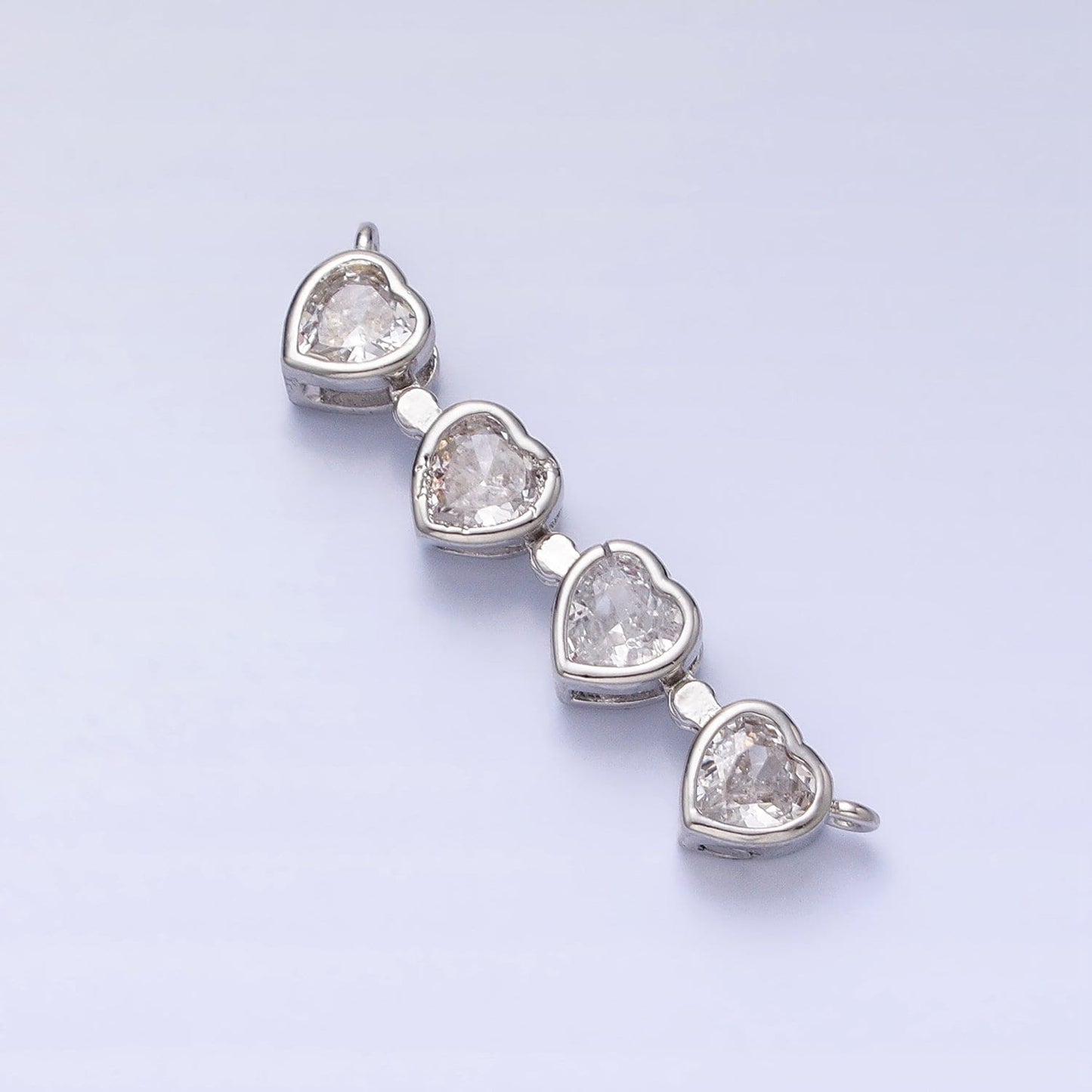 Bendable Gold Plated Heart Long Bar Connector, CZ Micro Pave Silver Heart Love Link Connector Necklace Jewelry Making Y-822
